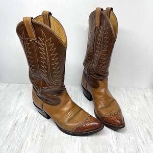 Vintage Tony Lama Boots Lizard Wingtip #6243 Gold Label Western Cowboy Men's 7.5